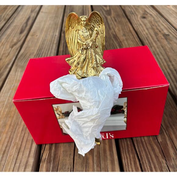 Vintage Heavy Brass Angel Christmas Holiday Stocking Long Hanger Hook ORNATE NWT - Picture 3 of 8